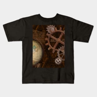 Steampunk Gears on Coppery-look Geometric Design Kids T-Shirt